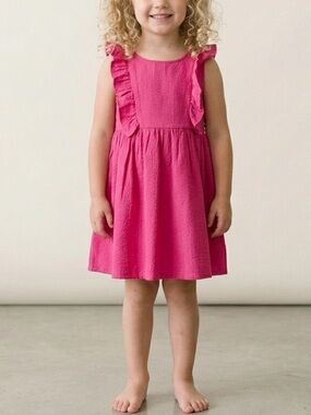 H&M Girls Bright Pink Ruffle Cotton Dress